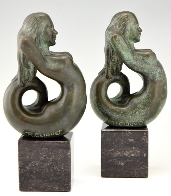 Serre livres en bronze sirènes 1970