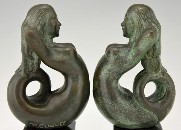 Bronzen boekensteunen zeemeerminnen jaren 70