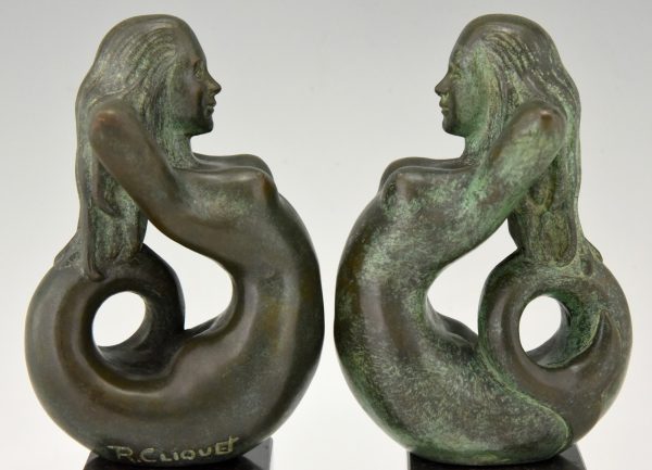 Serre livres en bronze sirènes 1970