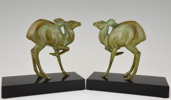 Art Deco bronzen boekensteunen met herten