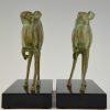 Art Deco bronzen boekensteunen met herten