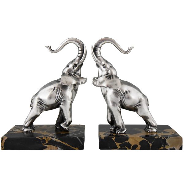 Art Deco verzilverd bronzen boekensteunen olifant