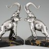 Art Deco verzilverd bronzen boekensteunen olifant