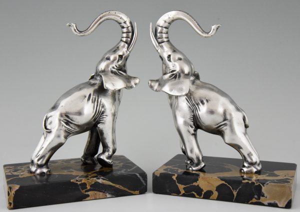 Art Deco silvered bronze elephant bookends