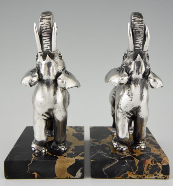 Art Deco silvered bronze elephant bookends