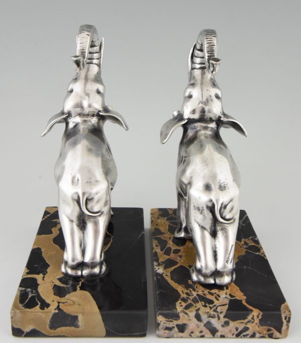 Art Deco silvered bronze elephant bookends