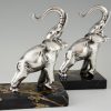 Art Deco silvered bronze elephant bookends