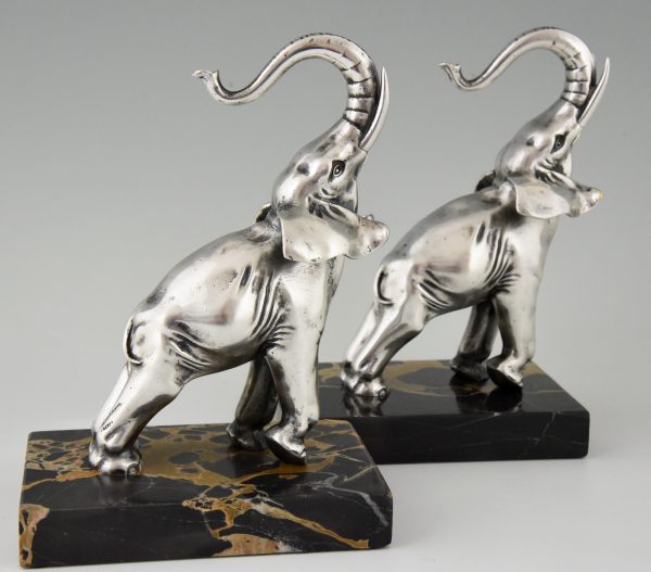 Art Deco silvered bronze elephant bookends