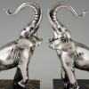 Art Deco silvered bronze elephant bookends