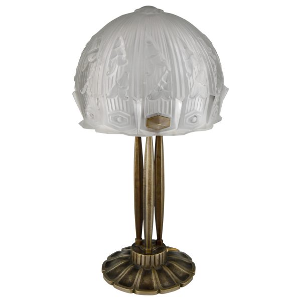 Art Deco lampe de table ou bureau bronze et verre