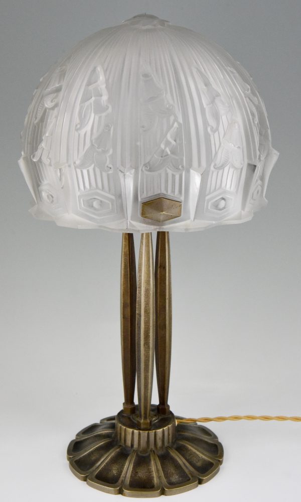 Art Deco glass and bronze desk or table lamp