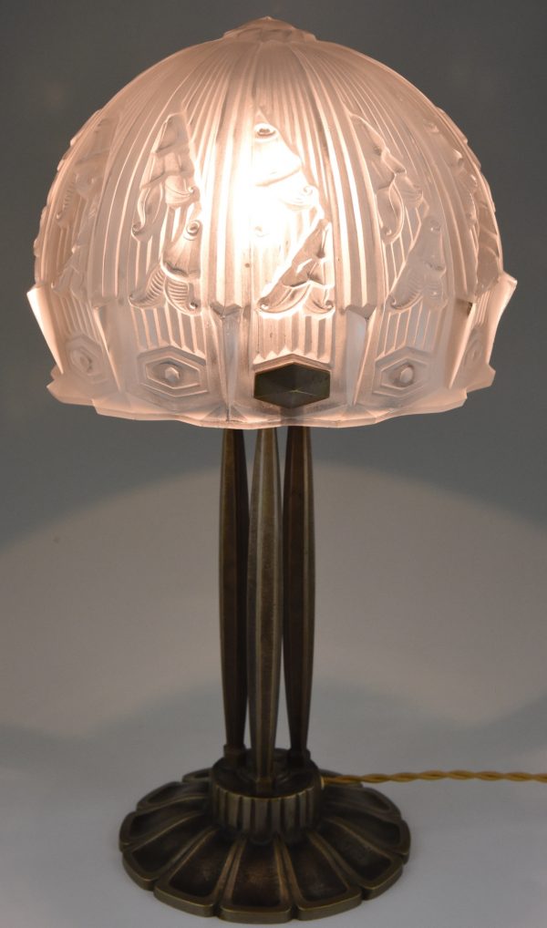 Art Deco glass and bronze desk or table lamp