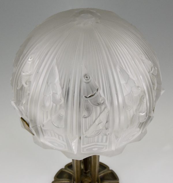 Art Deco glass and bronze desk or table lamp