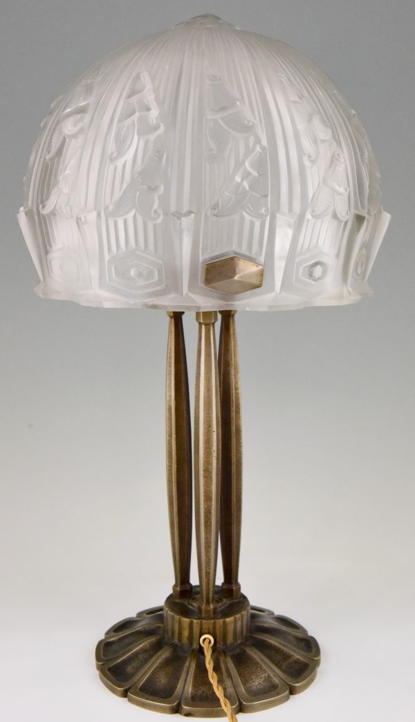 Art Deco tafellamp in brons en glass