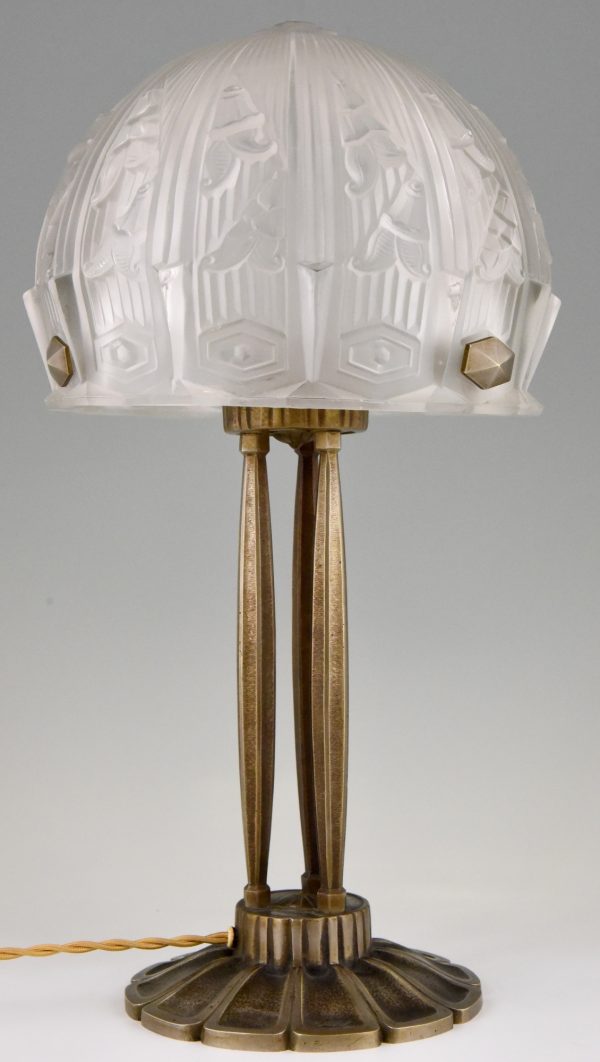 Art Deco tafellamp in brons en glass