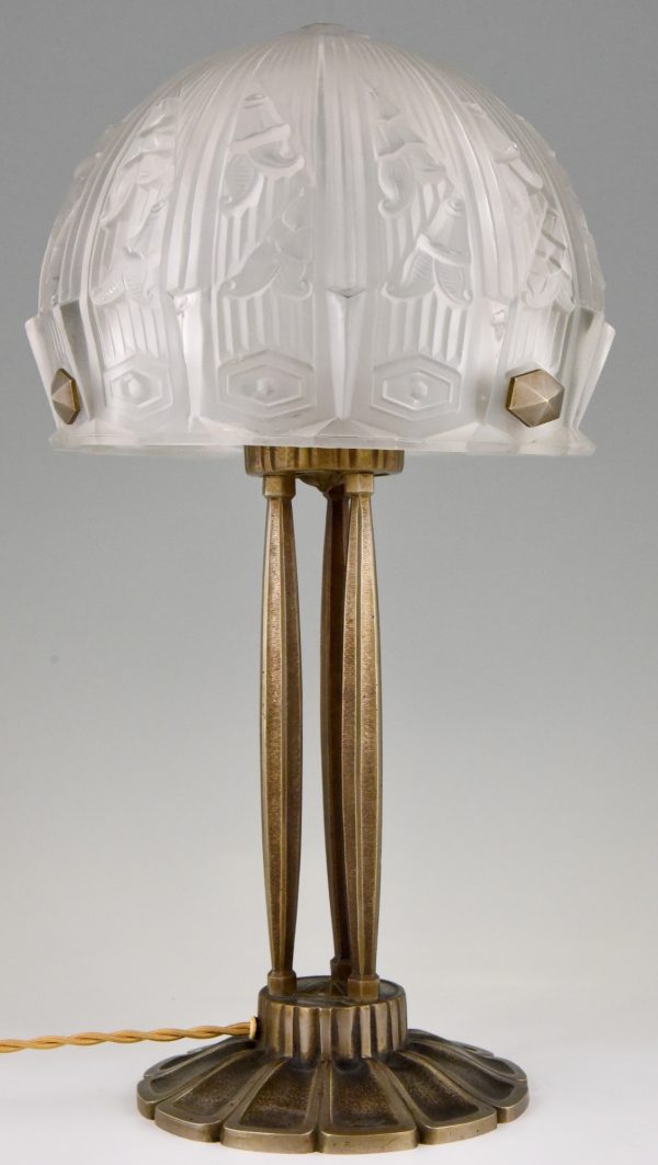 Art Deco glass and bronze desk or table lamp