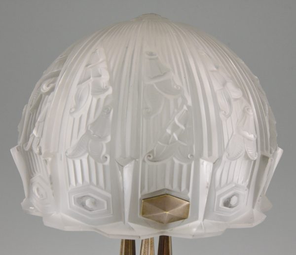 Art Deco glass and bronze desk or table lamp