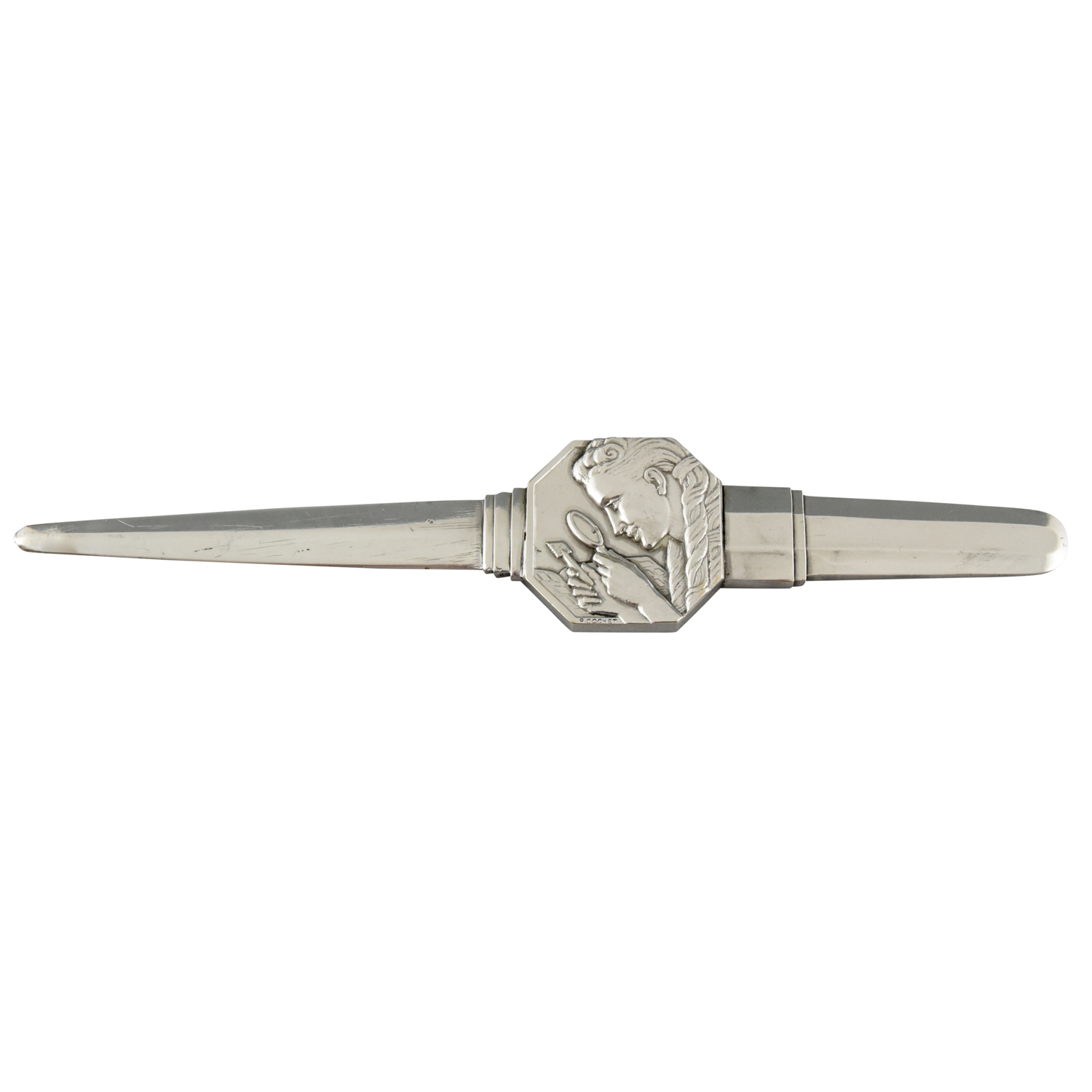 Art Deco Brieföffner Bronze versilbert Briefmarkensammler Art Deco Brieföffner Bronze versilbert Briefmarkensammler