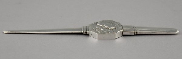 Art Deco briefopener brons verzilverd postzegel verzamelaar