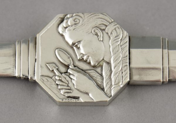 Art Deco briefopener brons verzilverd postzegel verzamelaar
