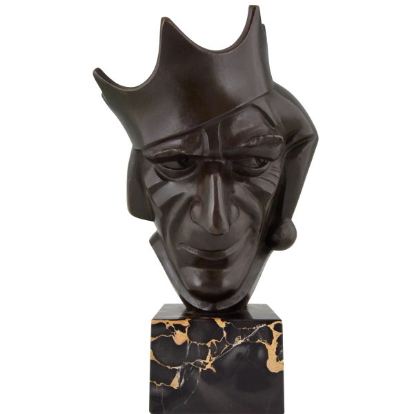 Art Deco bronze sculpture court jester with crown