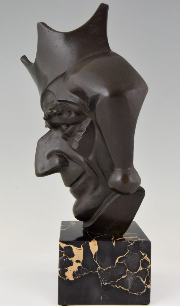 Art Deco bronzen sculptuur hofnar met kroon