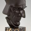 Art Deco bronze sculpture court jester with crown