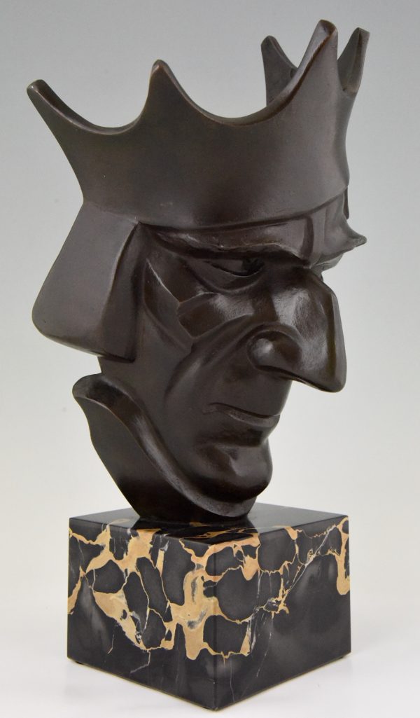 Art Deco bronzen sculptuur hofnar met kroon