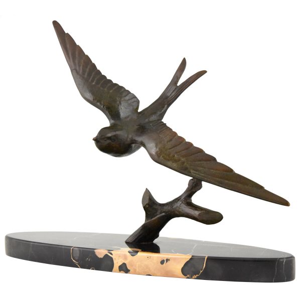 Art Deco bronze sculpture of a swallow bird.