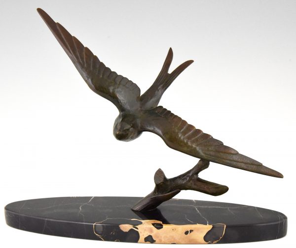 Art Deco bronze sculpture of a swallow bird.