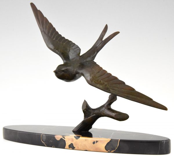 Art Deco bronze sculpture of a swallow bird.