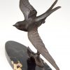 Art Deco bronze sculpture of a swallow bird.