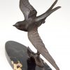 Art Deco bronzen sculptuur vogel zwaluw