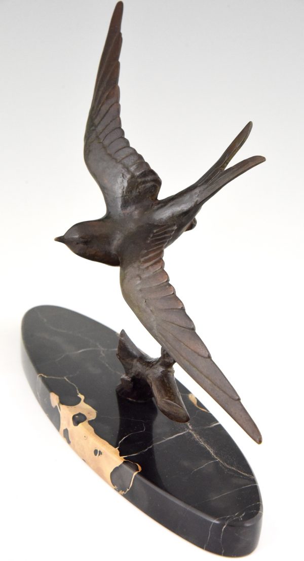 Art Deco bronze sculpture of a swallow bird.