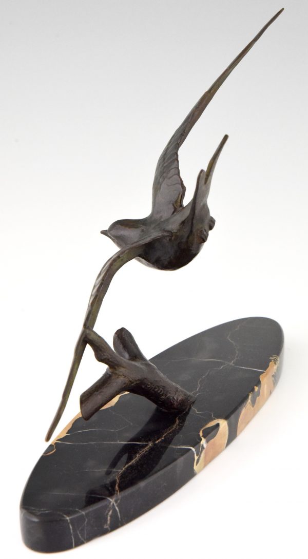 Art Deco bronze sculpture of a swallow bird.