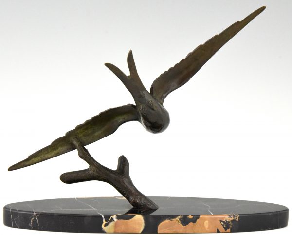 Art Deco bronze sculpture of a swallow bird.