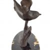 Art Deco Bronze Skulptur Vögel, Schlucken