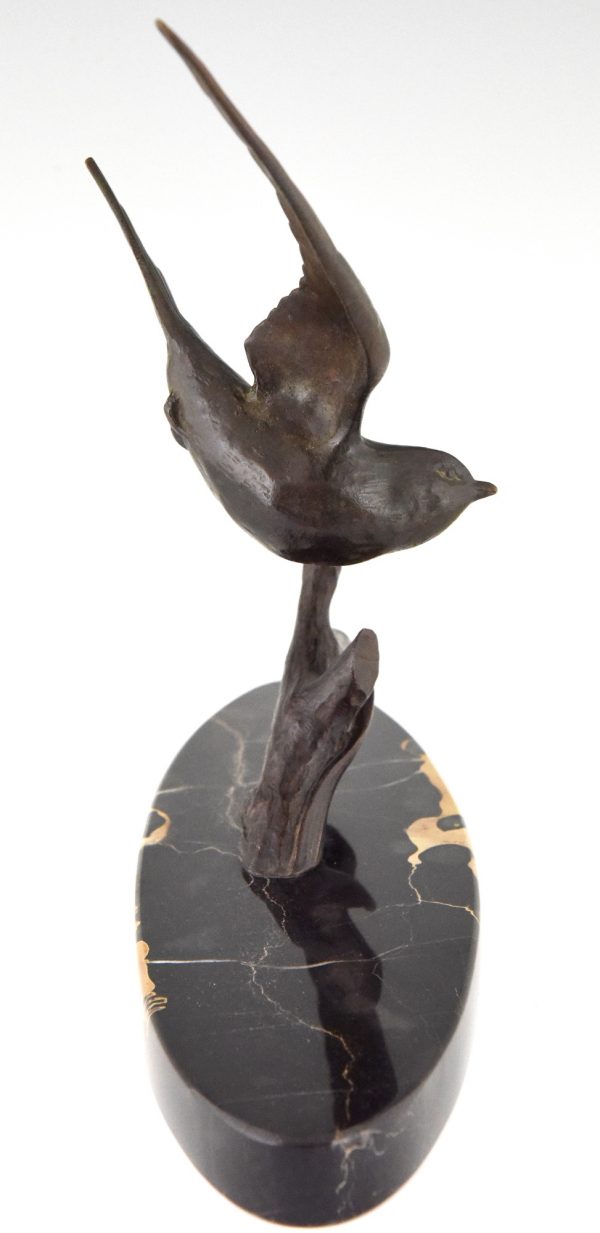 Art Deco bronze sculpture of a swallow bird.