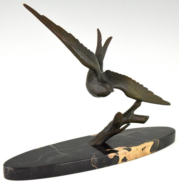 Art Deco bronze sculpture of a swallow bird.