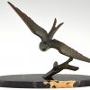 Art Deco bronze sculpture of a swallow bird.