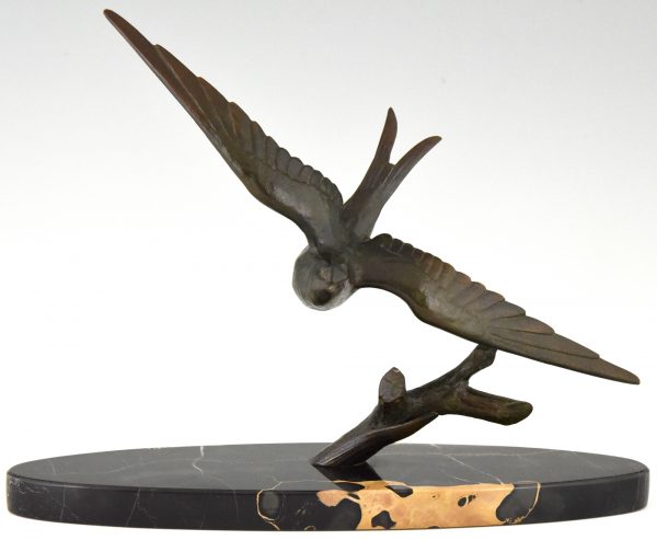 Art Deco bronze sculpture of a swallow bird.