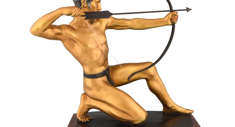 Antike Bronze Skulptur Männlicher Akt Bogenschütze