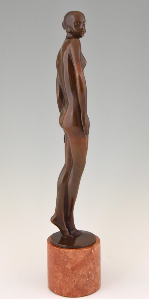 Art Deco bronzen beeld staand vrouwelijk naakt