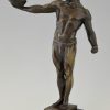 Antike Bronze Athletischer Männlicher Akt mit Stein