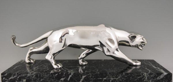 Art Deco Bronze Panther Skulptur versilbert