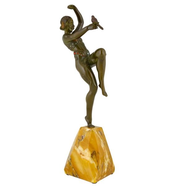 Art deco bronzen beeld danseres met vogel