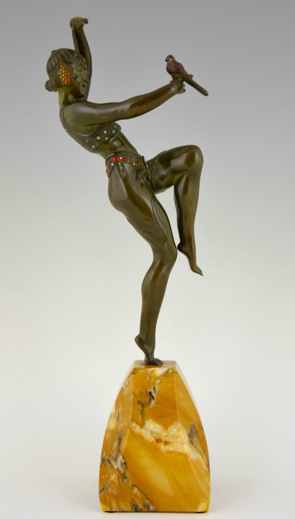 Art deco bronzen beeld danseres met vogel