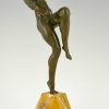 Art deco bronzen beeld danseres met vogel