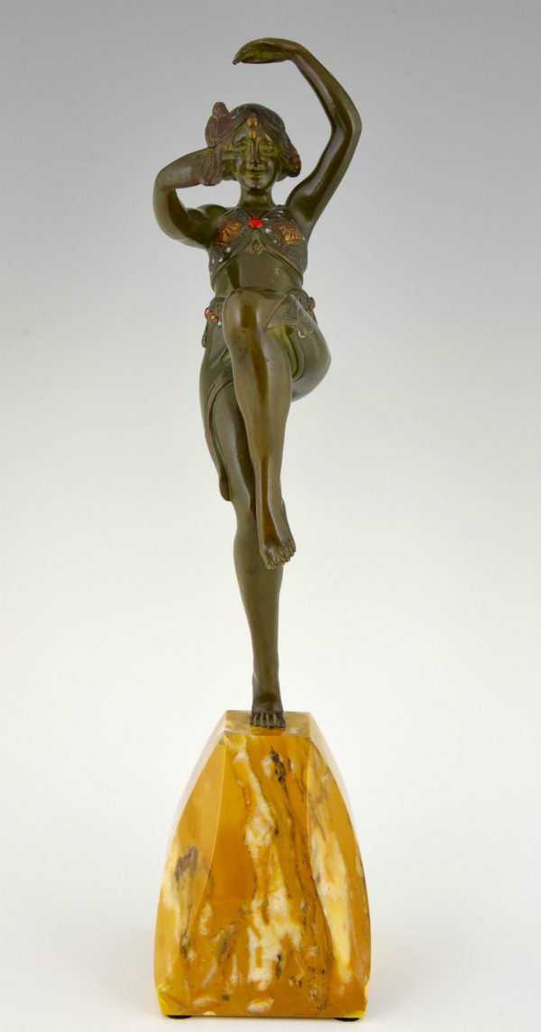 Art deco bronzen beeld danseres met vogel