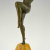 Art deco bronzen beeld danseres met vogel